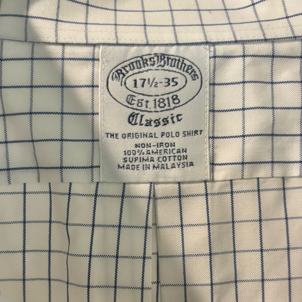Brooks Brothers Cream and Blue Grid Polo Shirt